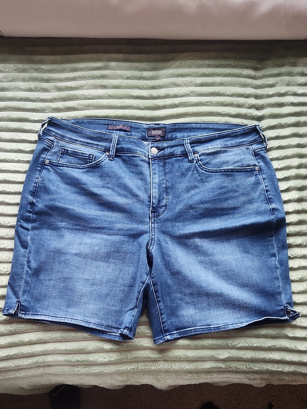 NYDJ Ella Lift X Tuck Medium Blue Stretch Denim Shorts